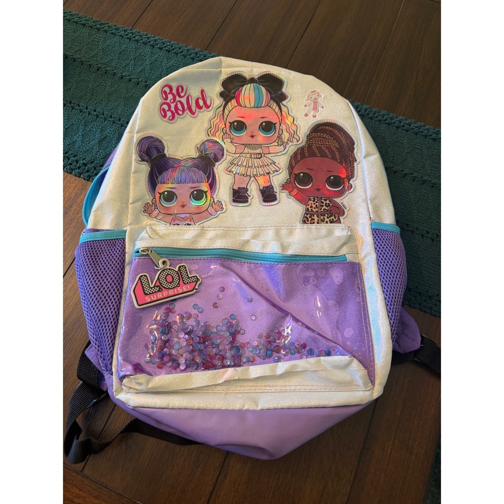 LOL Surprise Be Bold Backpack Holographic Silver Purple Sequin Girls School Bag
